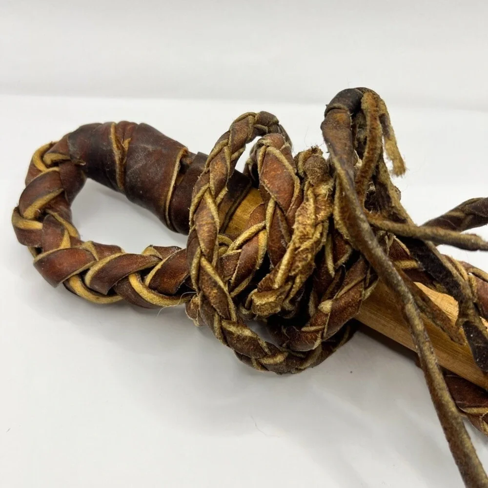 Vintage Leather &‎ Wood Braided Whip – Western Decor or Costume Prop Cosplay